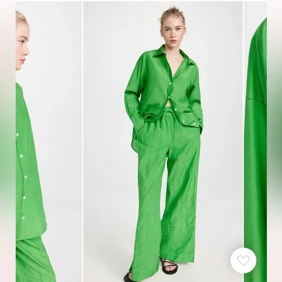 Frame The Oversized Linear Lace Shirt In Bright Peridot Green NWT